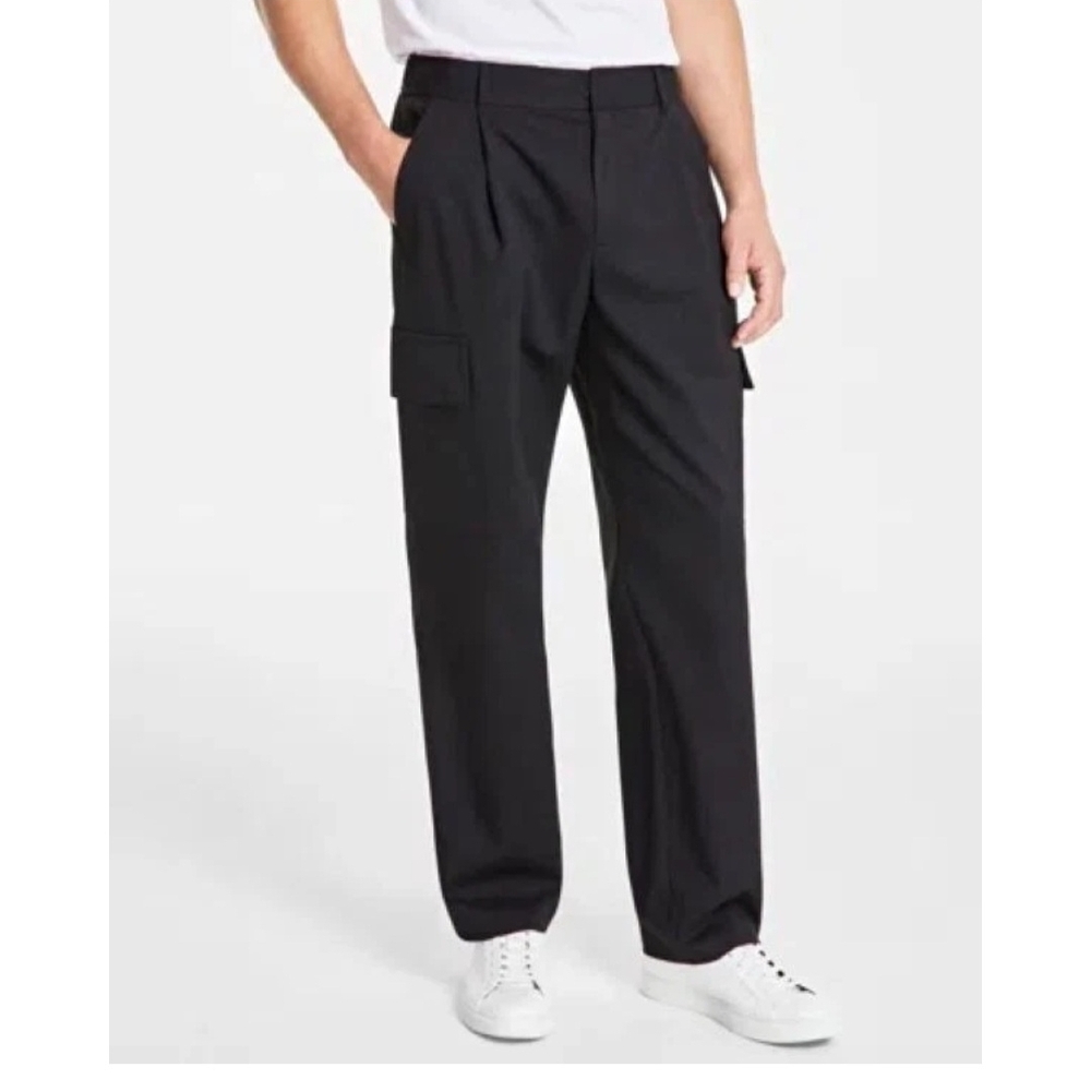 ALFANI Men's Black Pants Stretch Pleated Front Regular Fit Refined Cargo 33W 30L